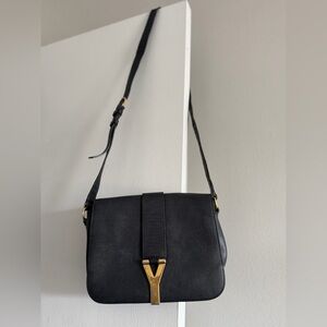 Authentic Yves Saint Laurent YSL Black Leather Crossbody Bag Gold Hardware